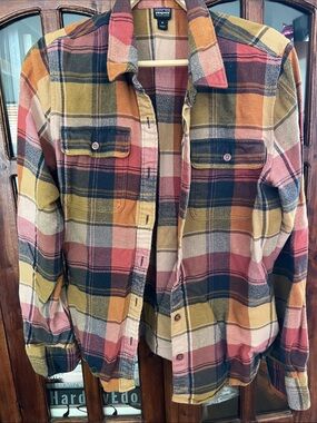 Patagonia Multicolor Plaid Button-Down Shirt — Mustard, Rust, Rose & Navy.